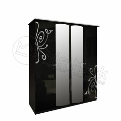 Спальня Богема черный глянец Шкаф 4ДВ с зеркалами