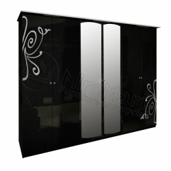 Спальня Богема черный глянец Шкаф 6ДВ с зеркалами