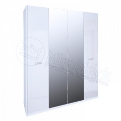 Спальня Белла глянец белый Шкаф 4Д с зеркалом